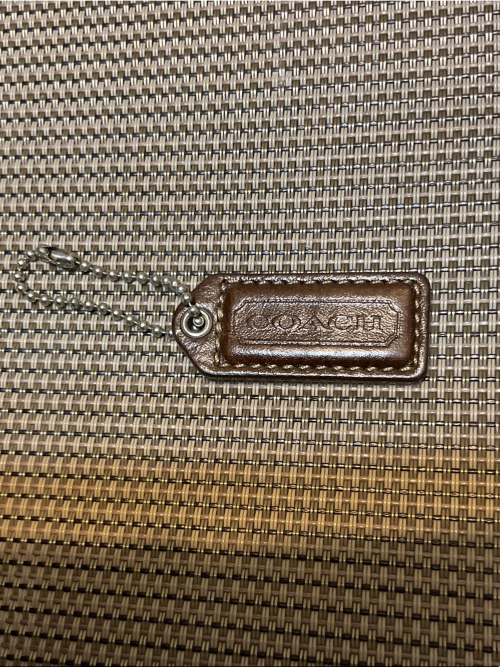 Coach Brown Leather Logo Tag Keychain with Silver Chain